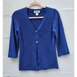 Vintage Y2K 100% Cashmere Sweater Womens‎ Small Royal Blue Open Cardigan Top